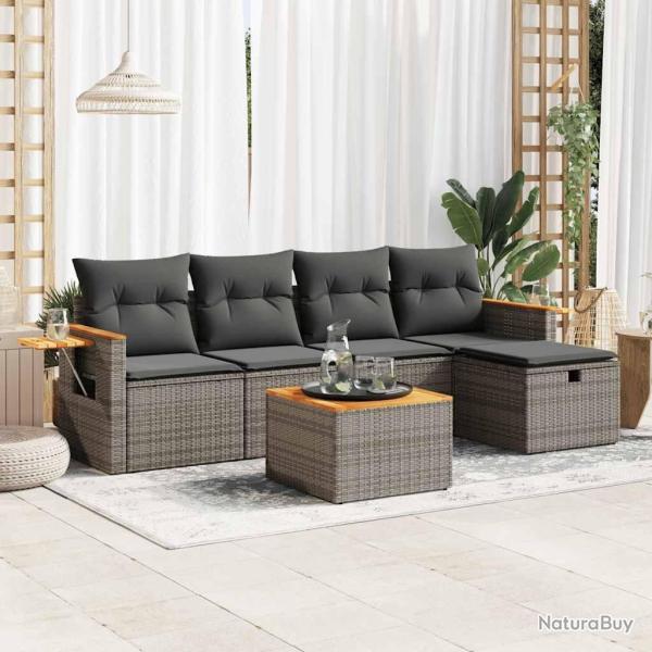 Salon de jardin 6 pcs avec coussins gris r�sine tress�e