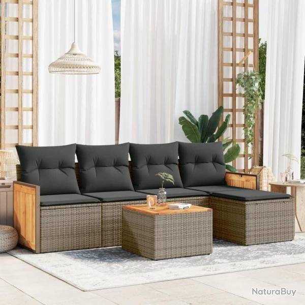 Salon de jardin 6 pcs avec coussins gris r�sine tress�e