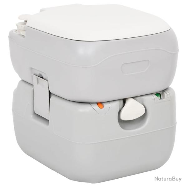 Toilette de camping portable gris et blanc 22+12 L PEHD