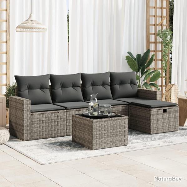 Salon de jardin 6 pcs avec coussins gris r�sine tress�e