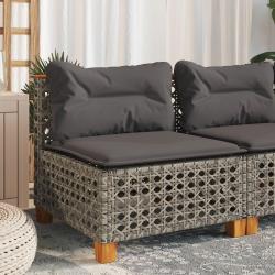 Canap&eacute; de jardin sans accoudoirs coussins gris r&eacute;sine tress&eacute;e