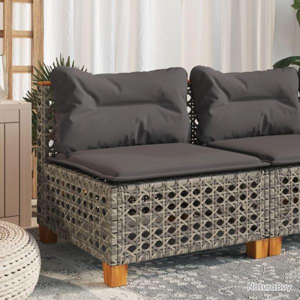 Canap� de jardin sans accoudoirs coussins gris r�sine tress�e