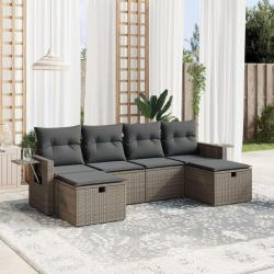 Salon de jardin 6 pcs avec coussins gris r&eacute;sine tress&eacute;e