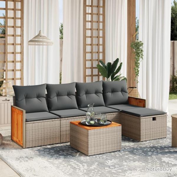 Salon de jardin 6 pcs avec coussins gris r�sine tress�e