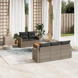 Salon de jardin 6 pcs avec coussins gris r&eacute;sine tress&eacute;e