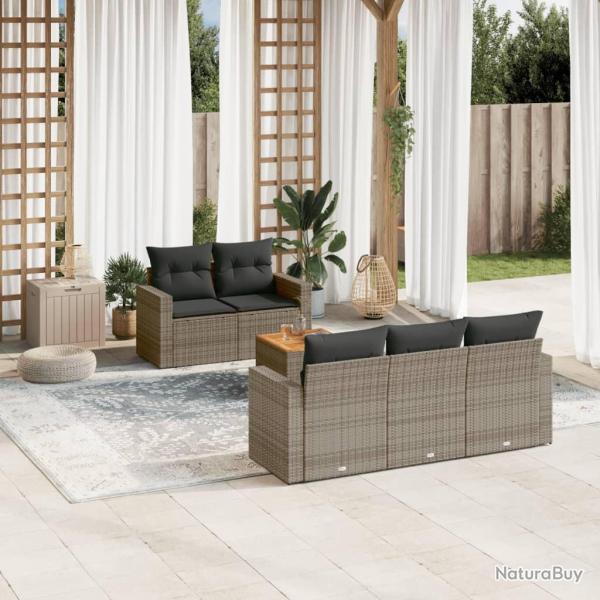 Salon de jardin 6 pcs avec coussins gris r�sine tress�e
