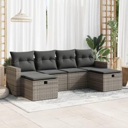 Salon de jardin 6 pcs avec coussins gris r&eacute;sine tress&eacute;e