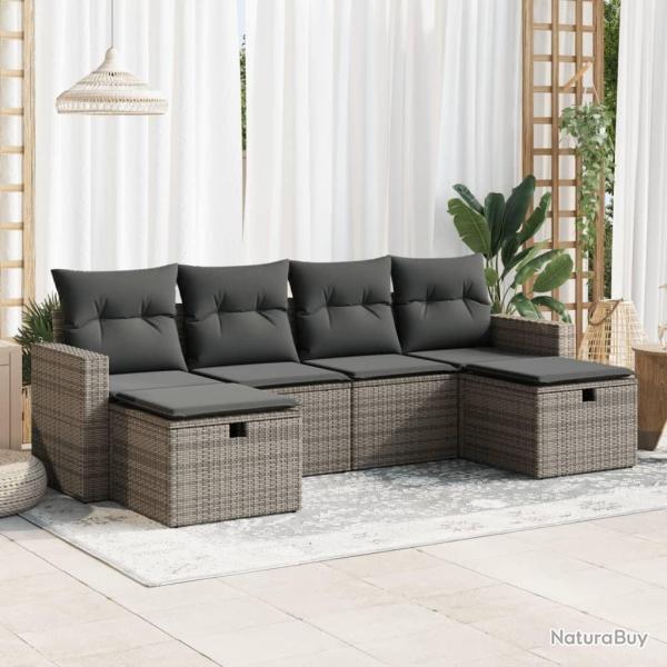 Salon de jardin 6 pcs avec coussins gris r�sine tress�e