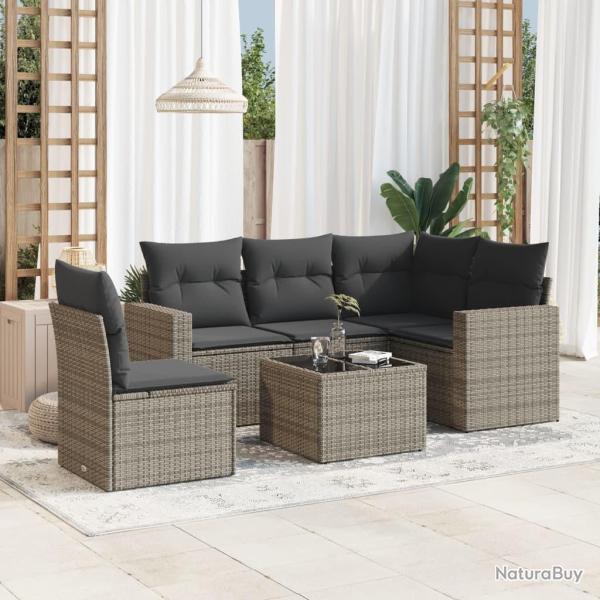 Salon de jardin 6 pcs avec coussins gris r�sine tress�e