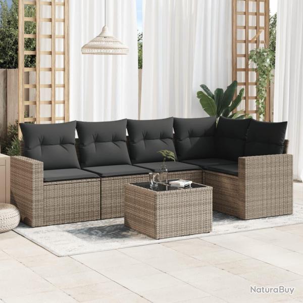 Salon de jardin 6 pcs avec coussins gris r�sine tress�e
