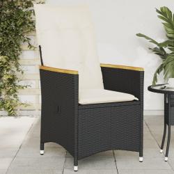 Chaise inclinable de jardin avec coussins noir r&eacute;sine tress&eacute;e