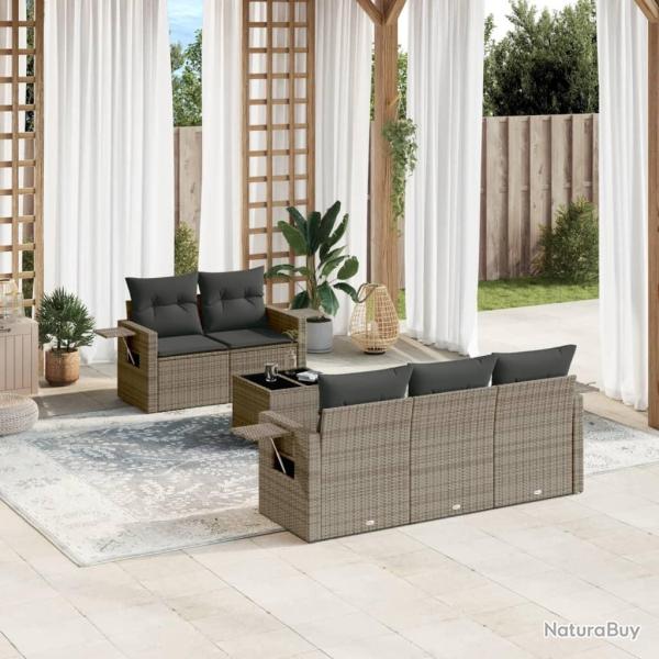 Salon de jardin 6 pcs avec coussins gris r�sine tress�e