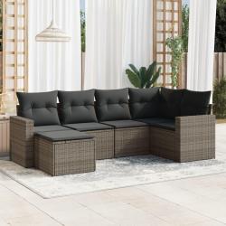 Salon de jardin 6 pcs avec coussins gris r&eacute;sine tress&eacute;e