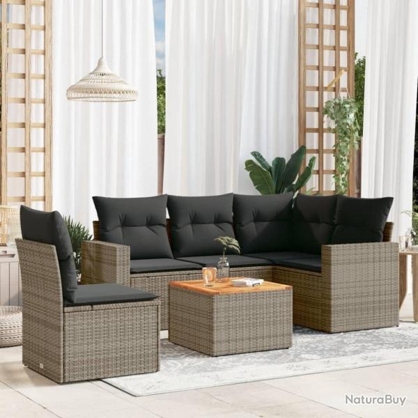 Salon de jardin 6 pcs avec coussins gris r�sine tress�e