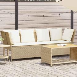 Canap&eacute; de jardin avec coussins beige r&eacute;sine tress&eacute;e