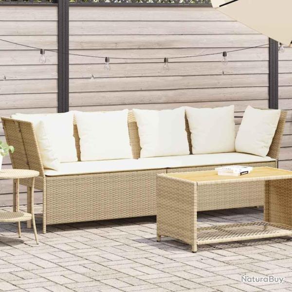 Canap� de jardin avec coussins beige r�sine tress�e