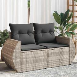 Canap&eacute; de jardin 2 places et coussins gris clair r&eacute;sine tress&eacute;e
