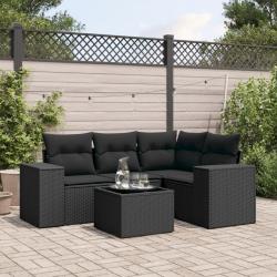Salon de jardin 5 pcs avec coussins noir r&eacute;sine tress&eacute;e