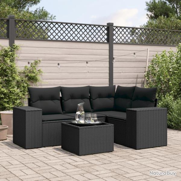 Salon de jardin 5 pcs avec coussins noir r�sine tress�e