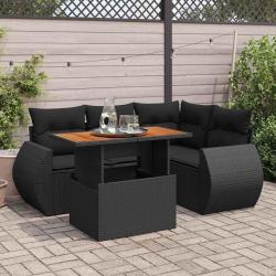 Salon de jardin 5 pcs avec coussins noir r&eacute;sine tress&eacute;e