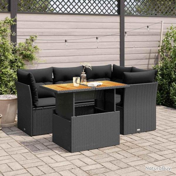 Salon de jardin 5 pcs avec coussins noir r�sine tress�e
