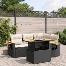 Salon de jardin 5 pcs avec coussins noir r&eacute;sine tress&eacute;e