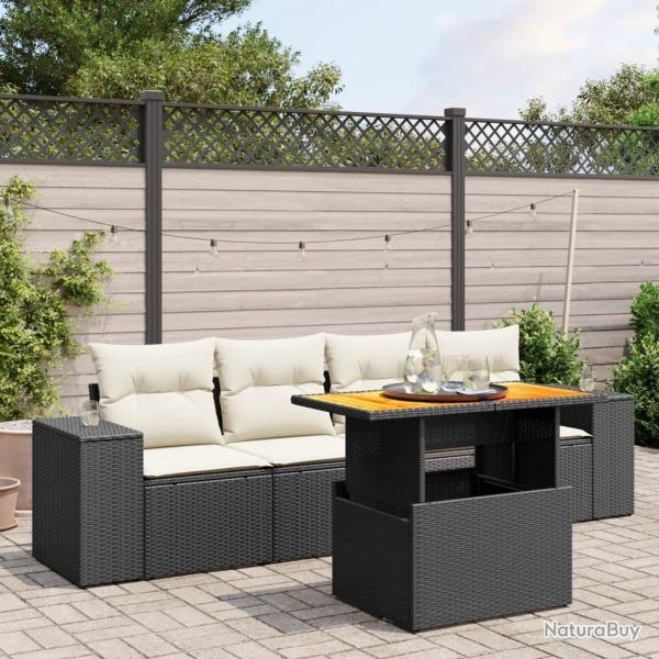 Salon de jardin 5 pcs avec coussins noir r�sine tress�e