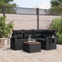 Salon de jardin 5 pcs avec coussins noir r&eacute;sine tress&eacute;e