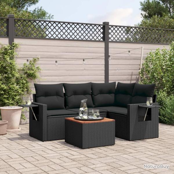 Salon de jardin 5 pcs avec coussins noir r�sine tress�e