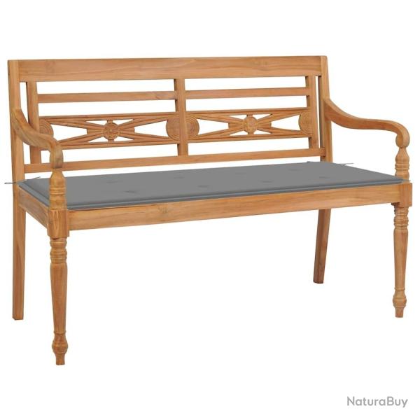 Banc Batavia avec coussin gris 120 cm Bois de teck massif