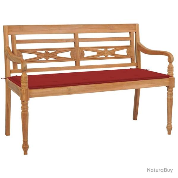 Banc Batavia avec coussin rouge 120 cm Bois de teck massif
