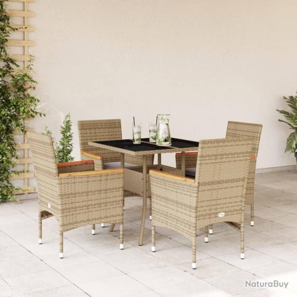Ensemble � manger de jardin et coussins 5 pcs beige rotin verre