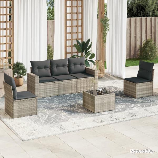 Salon de jardin 6 pcs avec coussins gris clair r�sine tress�e