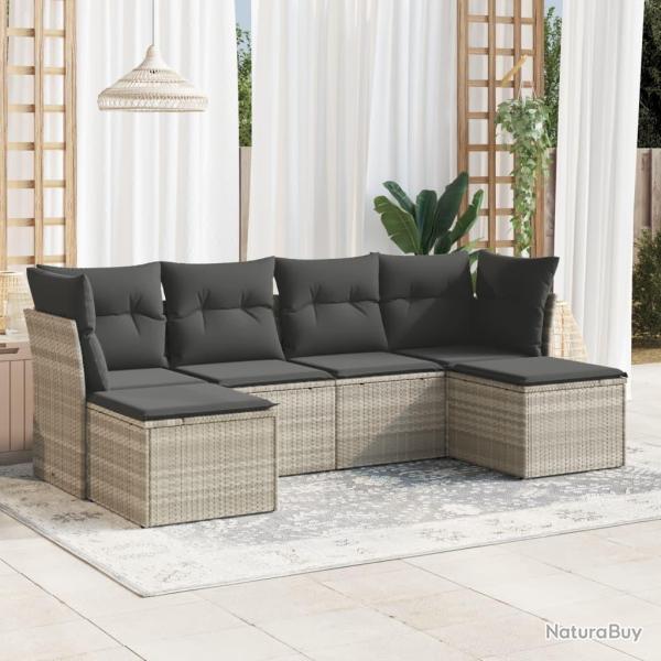 Salon de jardin 6 pcs avec coussins gris clair r�sine tress�e