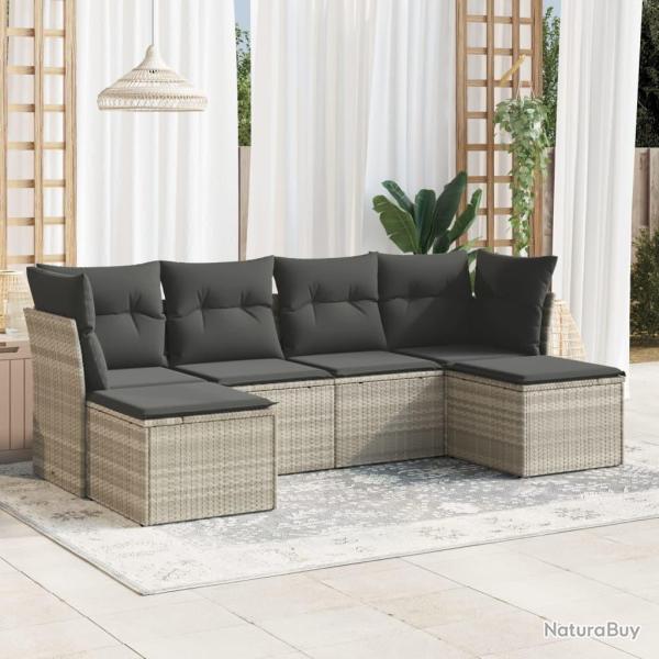 Salon de jardin 6 pcs avec coussins gris clair r�sine tress�e