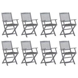 Chaises pliables d'ext&eacute;rieur lot de 8 et coussins Bois d'acacia