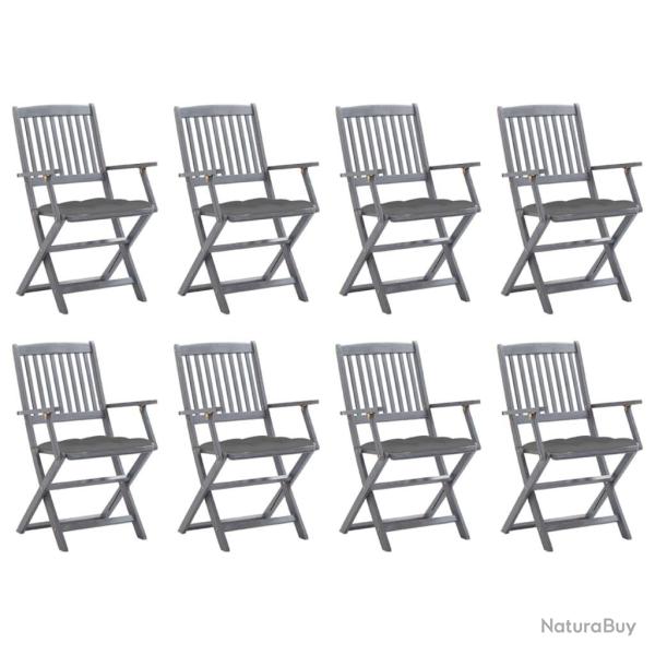 Chaises pliables d'ext�rieur lot de 8 et coussins Bois d'acacia