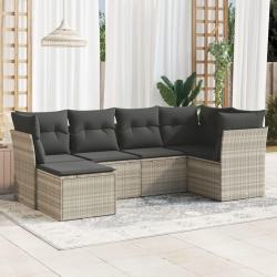 Salon de jardin 6 pcs avec coussins gris clair r&eacute;sine tress&eacute;e