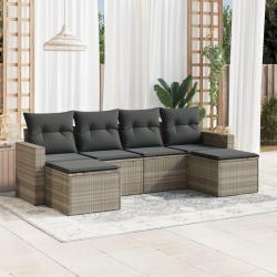 Salon de jardin 6 pcs avec coussins gris clair r&eacute;sine tress&eacute;e