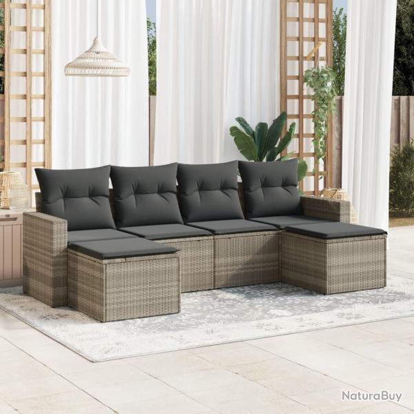 Salon de jardin 6 pcs avec coussins gris clair r�sine tress�e