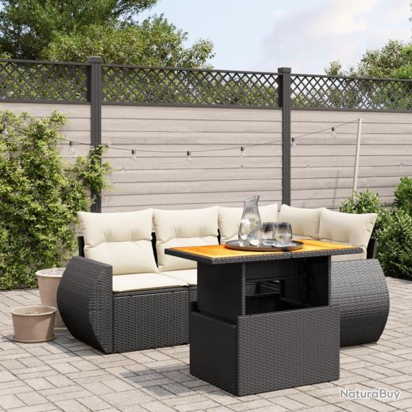 Salon de jardin 5 pcs avec coussins noir r�sine tress�e