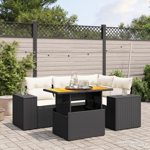 Salon de jardin 5 pcs avec coussins noir r�sine tress�e