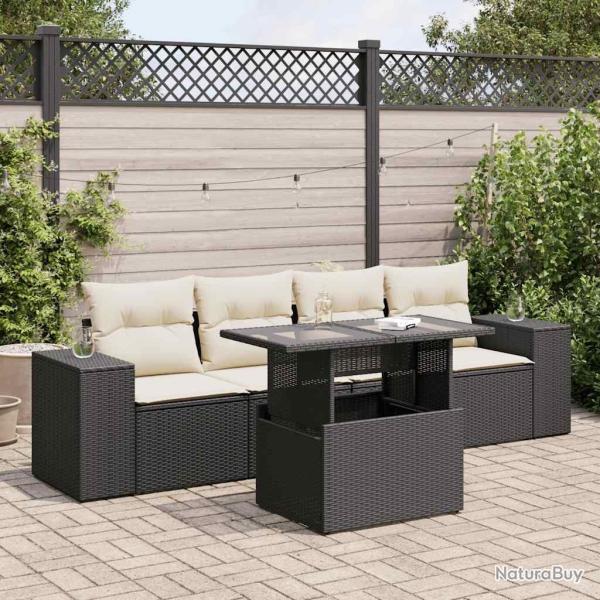 Salon de jardin 5 pcs avec coussins noir r�sine tress�e