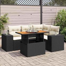Salon de jardin 5 pcs avec coussins noir r&eacute;sine tress&eacute;e