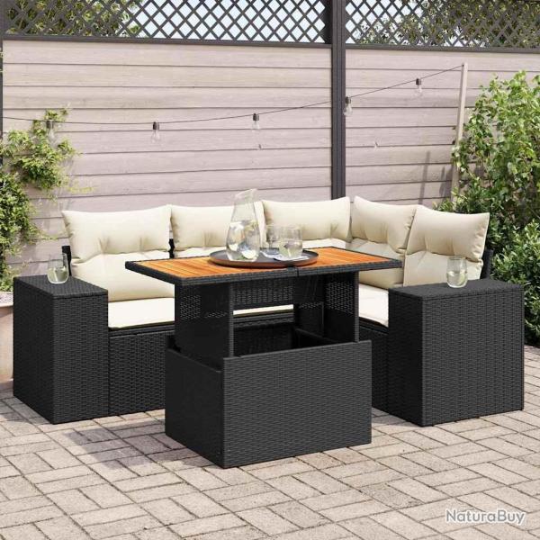 Salon de jardin 5 pcs avec coussins noir r�sine tress�e