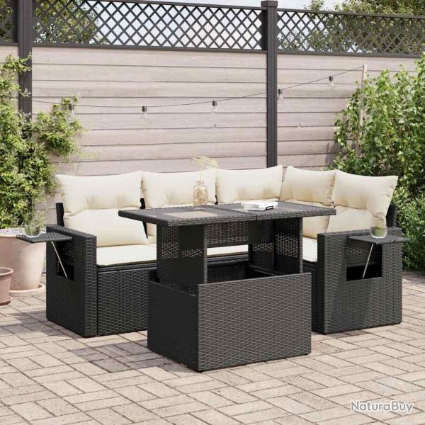 Salon de jardin 5 pcs avec coussins noir r�sine tress�e