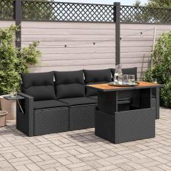Salon de jardin 5 pcs avec coussins noir r&eacute;sine tress&eacute;e
