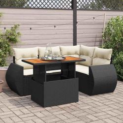 Salon de jardin 5 pcs avec coussins noir r&eacute;sine tress&eacute;e