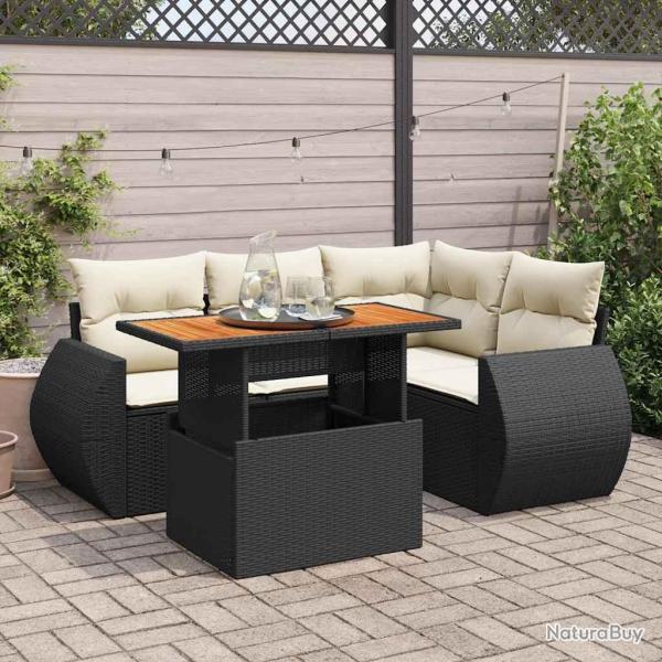 Salon de jardin 5 pcs avec coussins noir r�sine tress�e