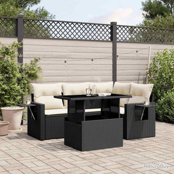 Salon de jardin 5 pcs avec coussins noir r�sine tress�e